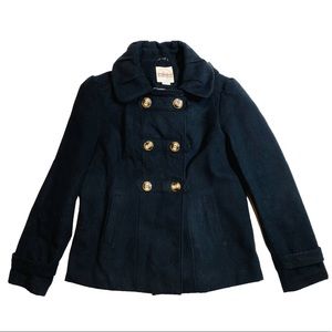 Women’s Hydraulic Black Wool Blend Double Breasted Pea Coat Size XL EUC